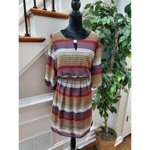 Luscious Women's Multicolor Polyester Round Neck Long Sleeve Knee Length Dress L